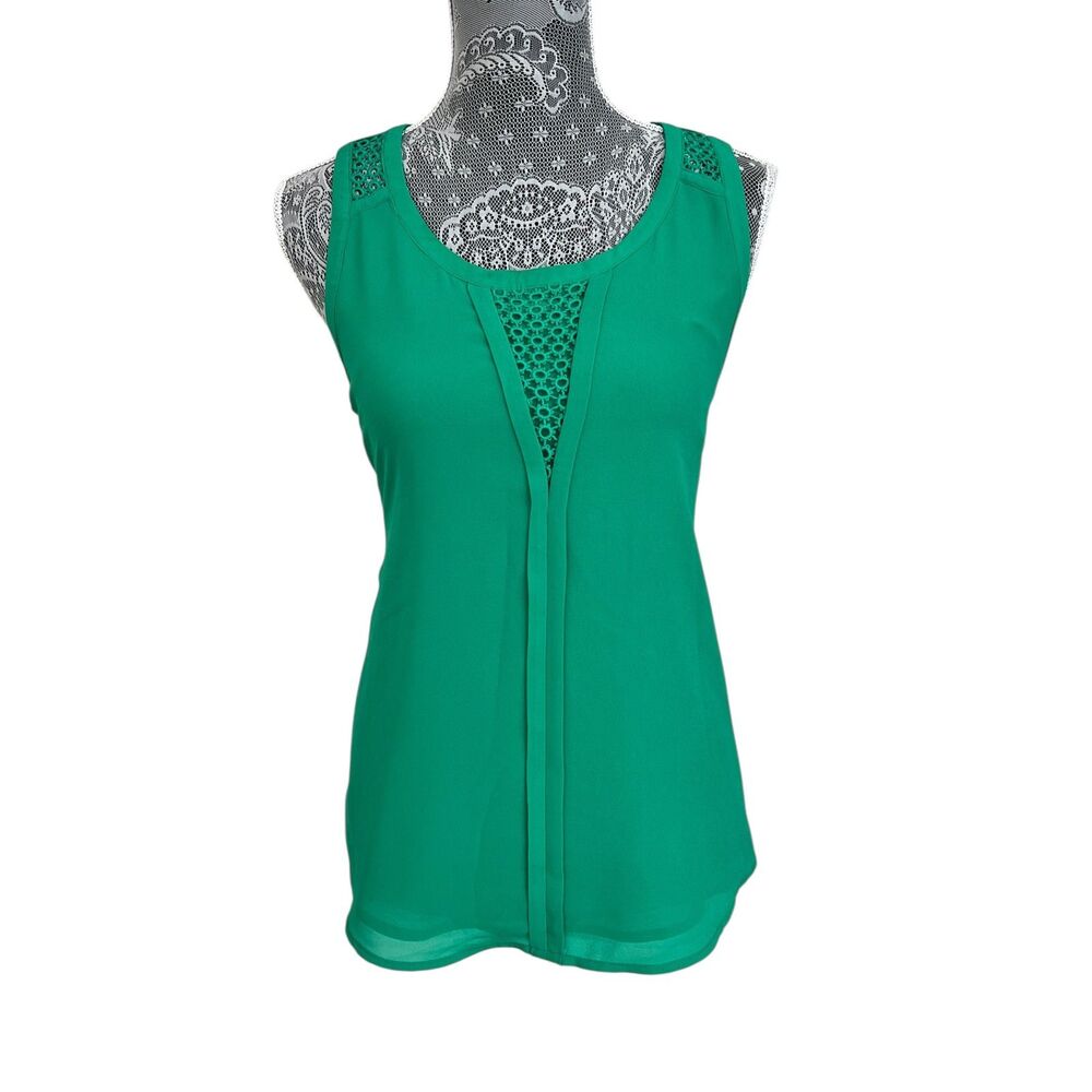 NWT Naked Zebra Women's Green Sleeveless Tank Blouse with Lace Inset, Medium